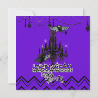 Invitación Candelabro de otoño de Halloween Bat Chevron Zig Z