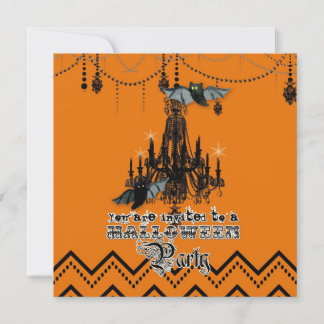 Invitación Candelabro de otoño de Halloween Bat Chevron Zig Z
