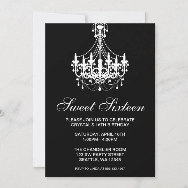 Invitación Candelabro negro y blanco dulce dieciséis cumpleañ (Anverso)