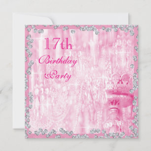 Invitación Candelabro Rosa y Diamantes Cumpleaños 17