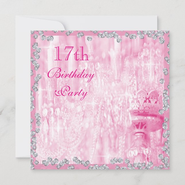 Invitación Candelabro Rosa y Diamantes Cumpleaños 17 (Anverso)