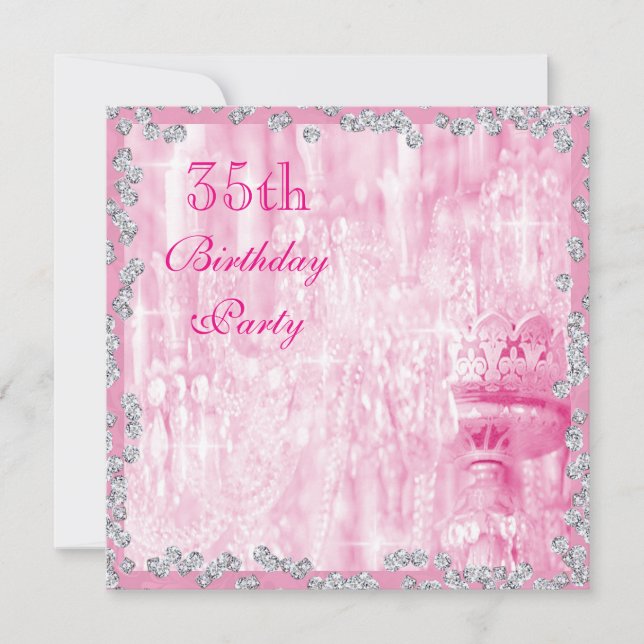 Invitación Candelabro Rosa y Diamantes Cumpleaños 35 (Anverso)