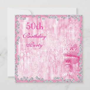 Invitación Candelabro Rosa y Diamantes Cumpleaños 50