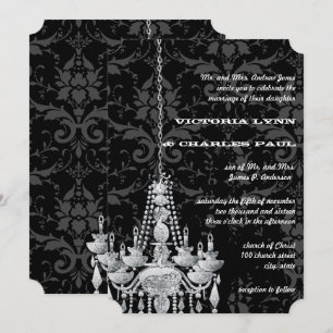 Invitación Candeleros victorianos de damasco plateados y gris