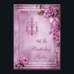 Invitación Candelier, Heart & Flowers 80th Birthday Party<br><div class="desc">Elegantes invitaciones personalizados para fiestas de 80/80 años, con un bonito rosa, violeta y lila, chic y chic efecto de madera imprimida collage de marcos con araña y araña rosa ornamentada, hermosas flores impresas, hojas, floridas ornamentales, remolinos, borlas y un bonito, bonito corazón de amor rosa colgando de una cadena....</div>