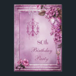 Invitación Candelier, Heart & Flowers 80th Birthday Party<br><div class="desc">Elegantes invitaciones personalizados para fiestas de 80/80 años, con un bonito rosa, violeta y lila, chic y chic efecto de madera imprimida collage de marcos con araña y araña rosa ornamentada, hermosas flores impresas, hojas, floridas ornamentales, remolinos, borlas y un bonito, bonito corazón de amor rosa colgando de una cadena....</div>