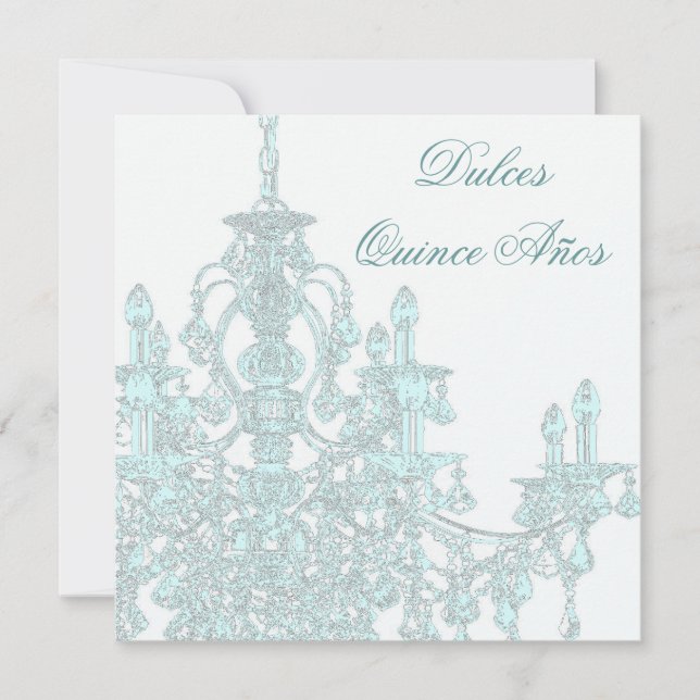Invitación Candelier verde azulado Quinceanera (Anverso)
