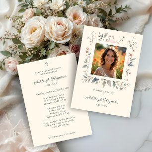 Invitación Candid Delicate Pastel Floral Frame Photo Funeral 