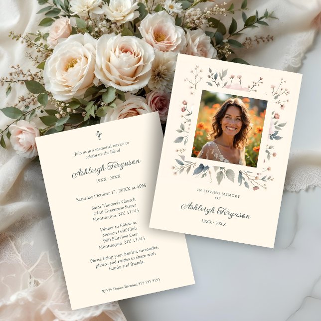 Invitación Candid Delicate Pastel Floral Frame Photo Funeral  (Candid Delicate Floral Frame Photo Funeral Invitations Cards in Soft Pastel Colors.)