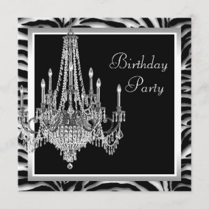 Invitación Candil Blanco Negro Fiesta de Cumpleaños Cebra