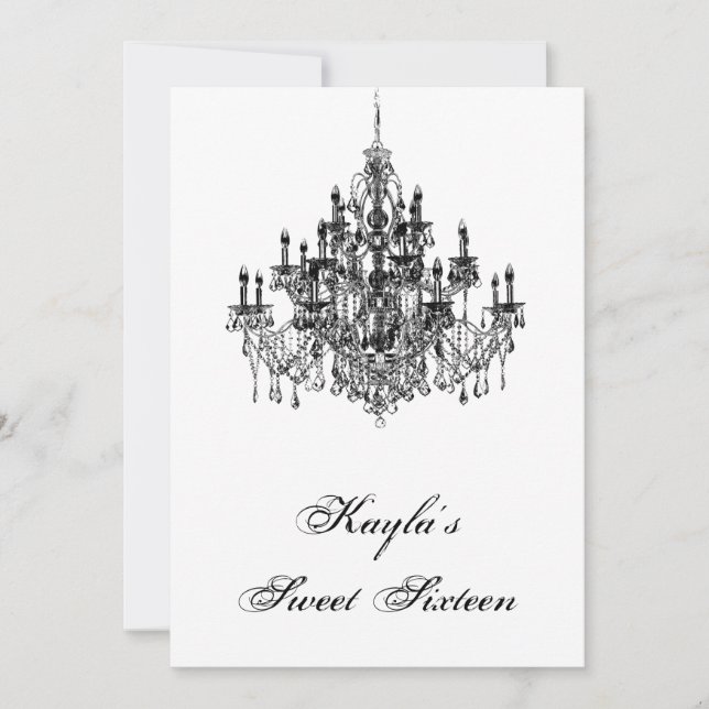 Invitación Candil de araña blanco negro Fiesta de cumpleaños  (Anverso)