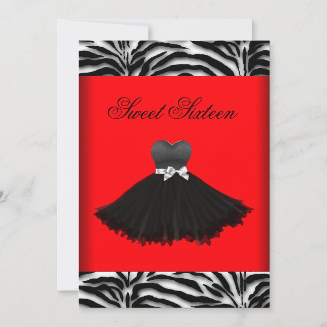 Invitación Candil de araña cebra Cumpleaños Sweet Sixteen roj (Anverso)