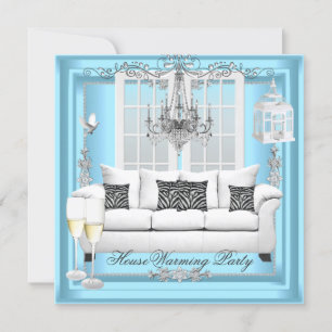 Invitación Candil de Champagne Azul Teal Blanco para Calentar