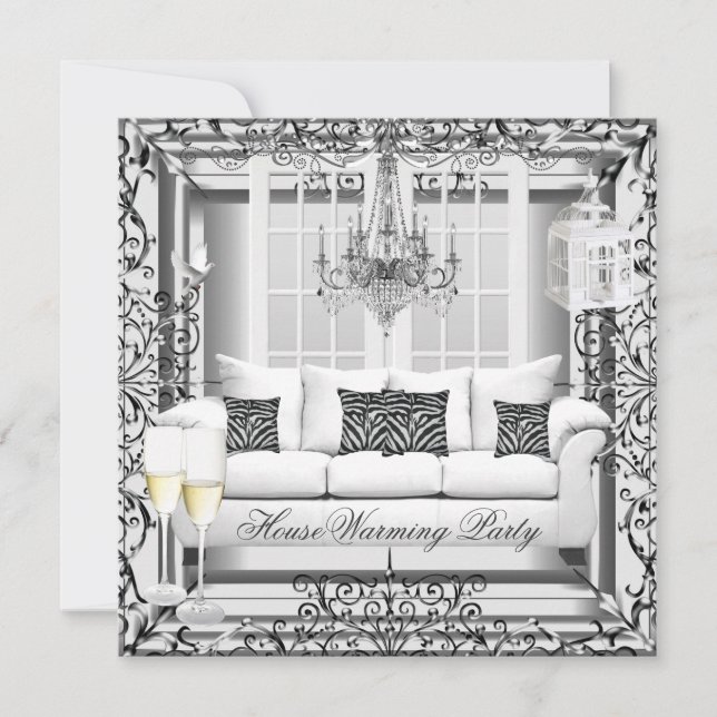 Invitación Candil de champán blanco plateado para inauguració (Anverso)