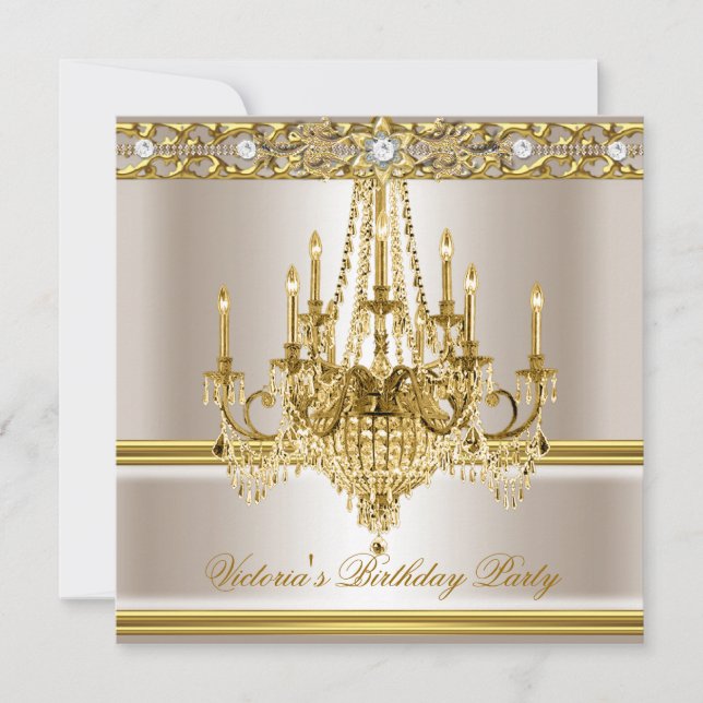 Invitación Candil de oro blanco crema para fiesta de cumpleañ (Anverso)
