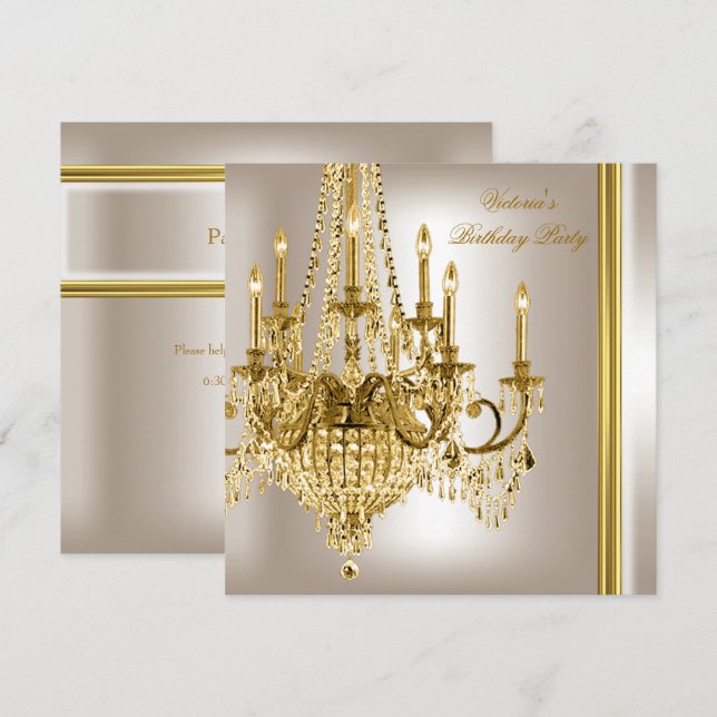 Invitación Candil de oro blanco crema para fiesta de cumpleañ (Anverso / Reverso)