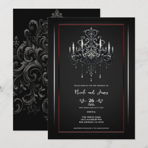 Invitación Candilador Espeluznante Gris Negro Rojo Boda Gótic