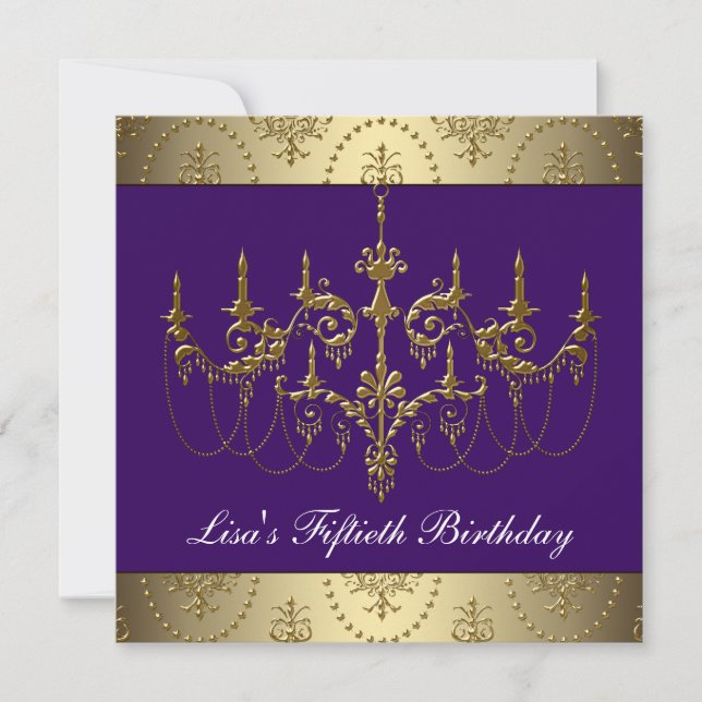 Invitación Candilero de Oro Purpura Cumpleaños 50 de Mujer (Anverso)