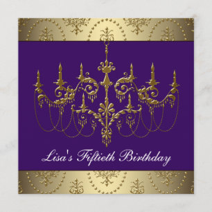 Invitación Candilero de Oro Purpura Cumpleaños 50 de Mujer