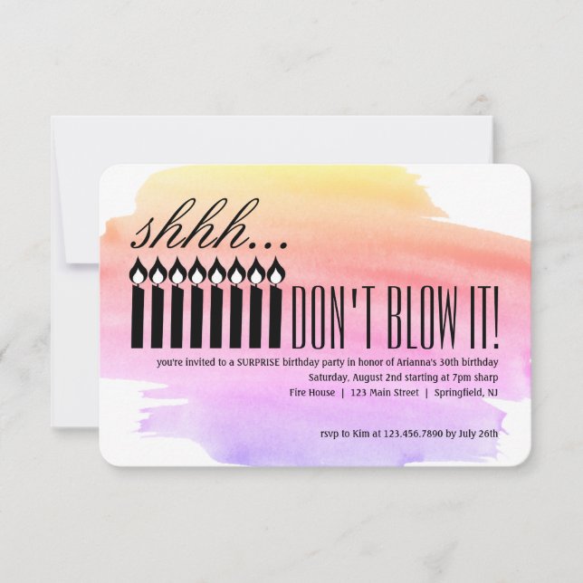 Invitación Candle Surprise Shhh... ¡NO LO BLOQUES! Cumpleaños (Anverso)