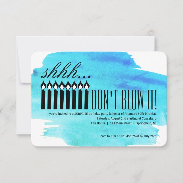 Invitación Candle Surprise Shhh... ¡NO LO BLOQUES! Cumpleaños (Anverso)