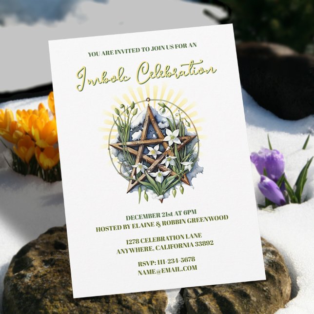 Invitación Candlemas Imbolc Sunshine & Snowdrop Pagan (Imbolc Candlemas Sunshine & Snowdrops Pagan Holiday Invitation)