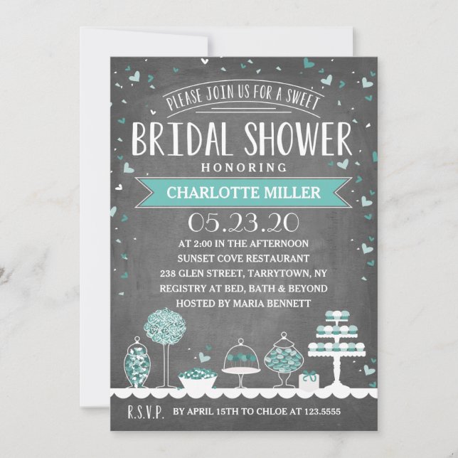Invitación Candy Bar | Bridal Shower | Turquesa (Anverso)
