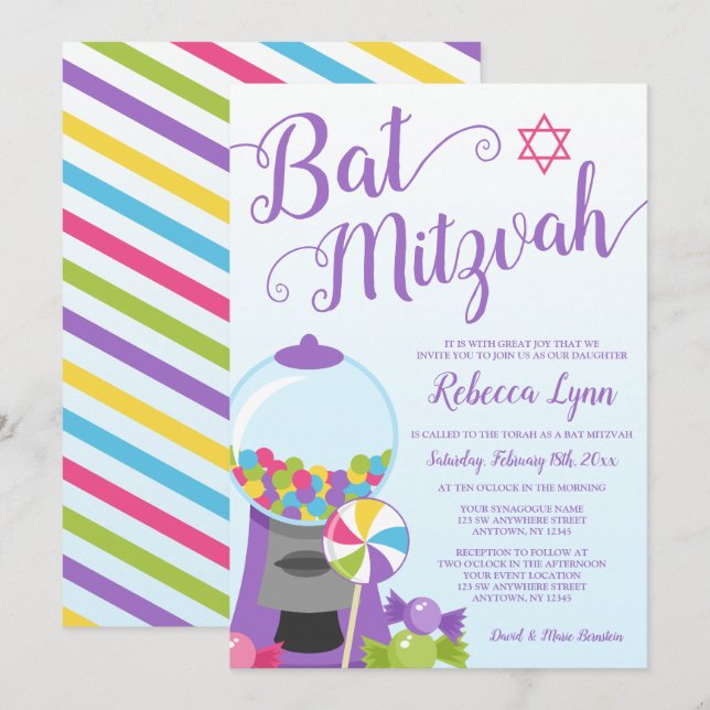 Invitación Candy Bat Mitzvah (Anverso / Reverso)