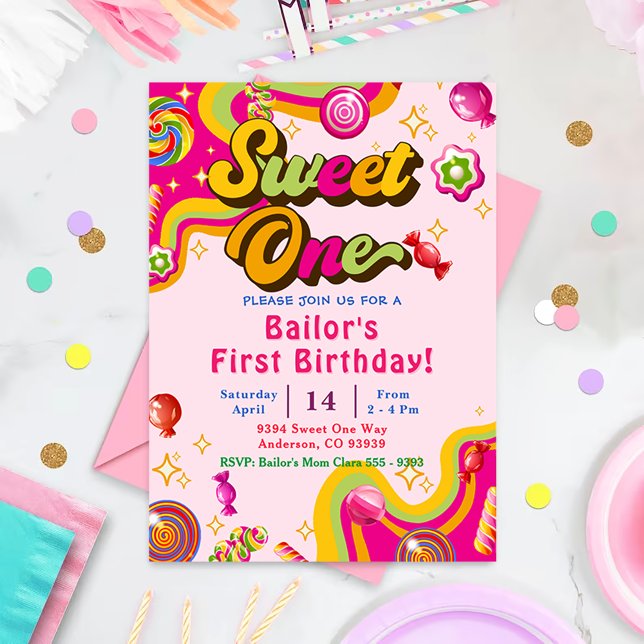 Invitación Candy Birthday Invitation Sweet One Fiesta (Subido por el creador)