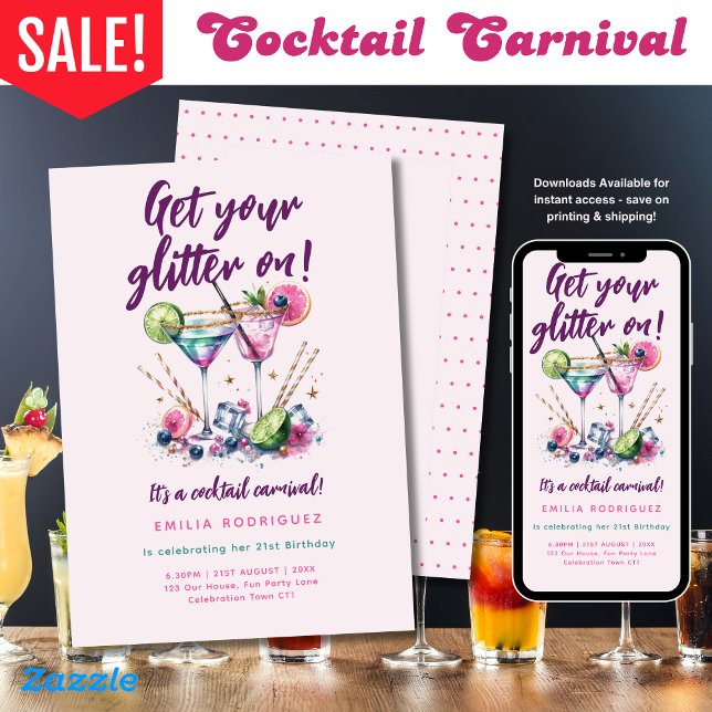 Invitación Candy Birthday, Purpurina del Carnaval de cócteles (Subido por el creador)