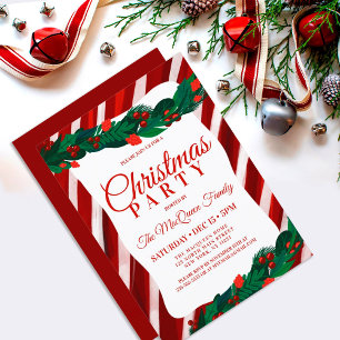 Invitación Candy Cane Holly Berry Ivy deja Fiesta a Navidades