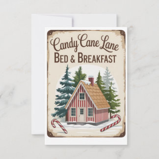 Invitación Candy Cane Lane Bed & Breakfast Vintage Christmas
