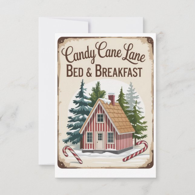 Invitación Candy Cane Lane Bed & Breakfast Vintage Christmas  (Anverso)