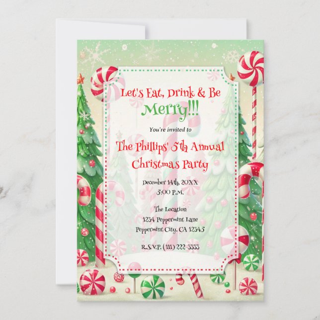 Invitación Candy Cane Winter Peppermint Forest Navidades (Anverso)