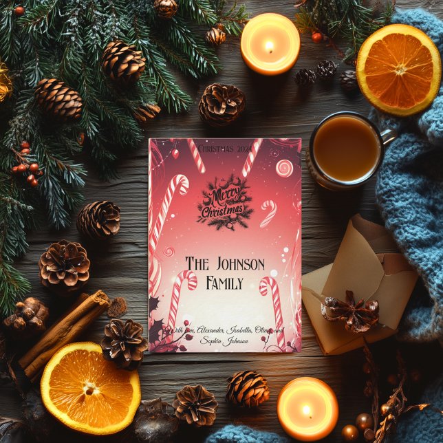 Invitación Candy Cane Wonderland con el saludo familiar Perso (Subido por el creador)