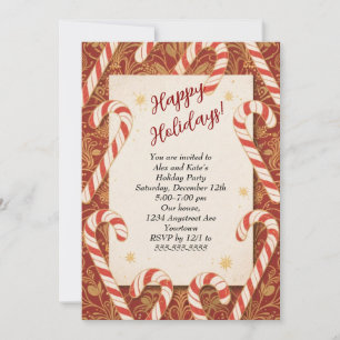 Invitación Candy Canes para la fiesta navideña de los Navidad