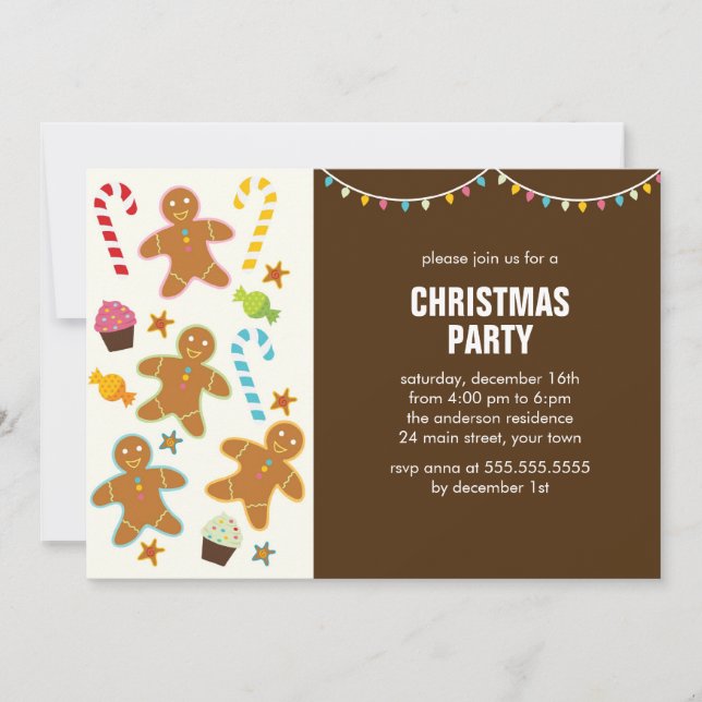 Invitación Candy Canes y Gingerbread Cookies Fiesta de Fiesta (Anverso)