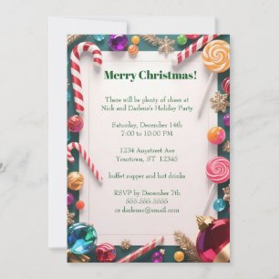 Invitación Candy Canes y Lollipops Navidades Fiesta