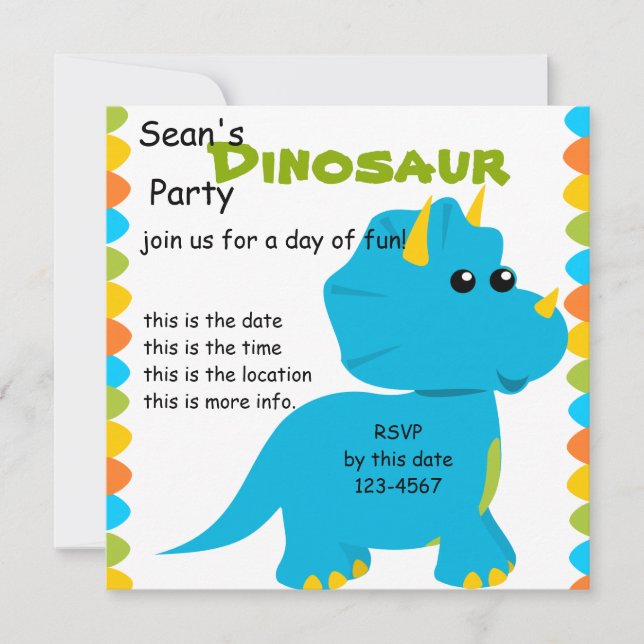 Invitación Candy Colors Dino (Anverso)