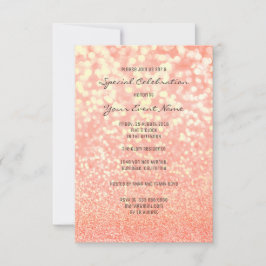 Invitación Candy Coral Gold Purpurina Champaign Foxier Sparkl