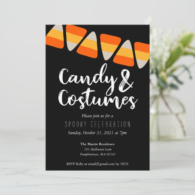 Invitación Candy de maíz dulce y fiesta de Halloween de disfr (Anverso de pie)