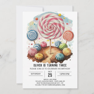 Invitación Candy Editable Lollipop Cumpleaños