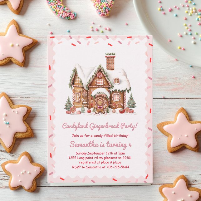 Invitación Candy Gingerbread House Cumpleaños Rosa (Subido por el creador)