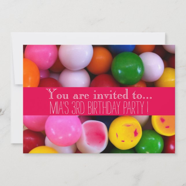 Invitación Candy gum ball fiesta de cumpleaños de niños (Anverso)