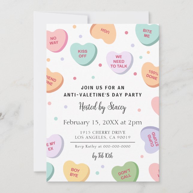 Invitación Candy Hearts Anti-El día de San Valentín Party Inv (Anverso)