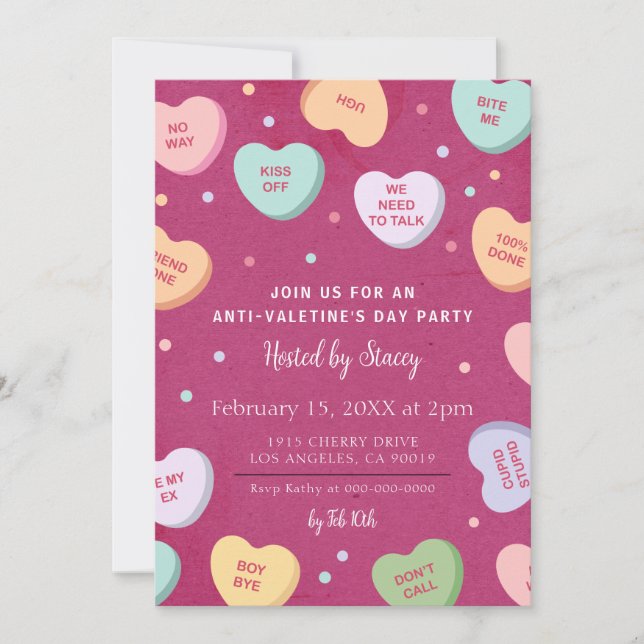 Invitación Candy Hearts Anti-El día de San Valentín Party Inv (Anverso)