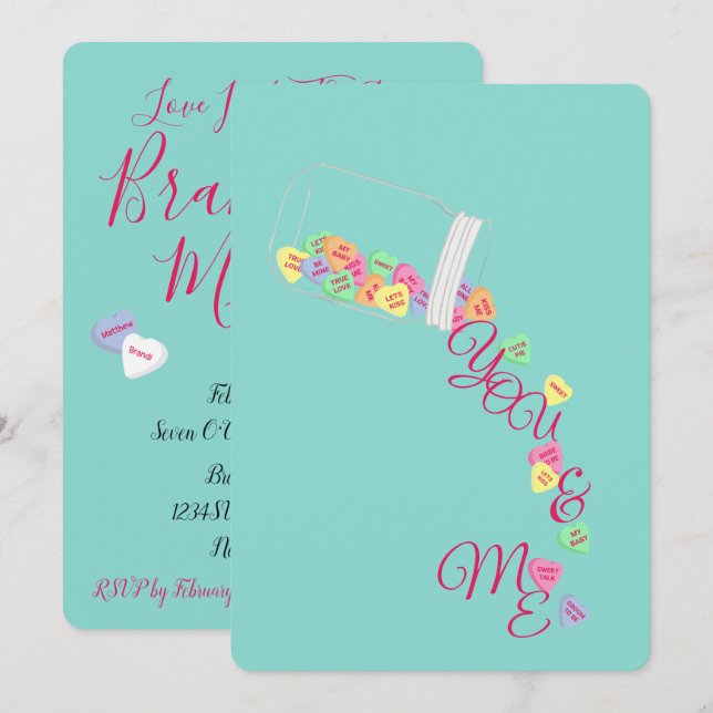 Invitación Candy Hearts You & Me Celebration Shower Fiesta (Anverso / Reverso)