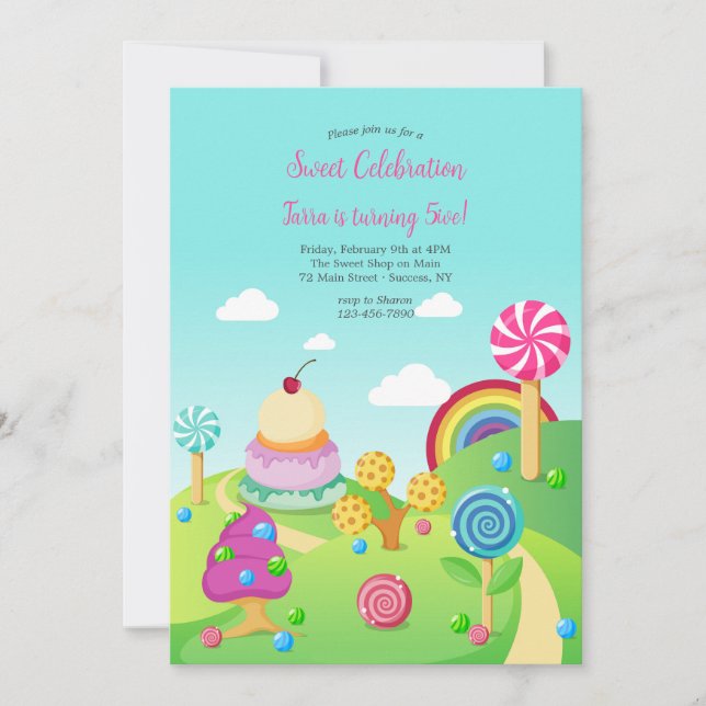 Invitación Candy Land Birthday (Anverso)