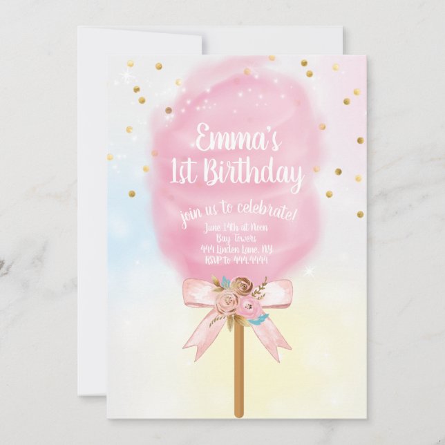 Invitación Candy Land Cotton Candy Cumpleaños (Anverso)