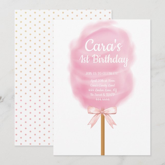 Invitación Candy land Cotton Candy Pink Birday Party (Anverso / Reverso)